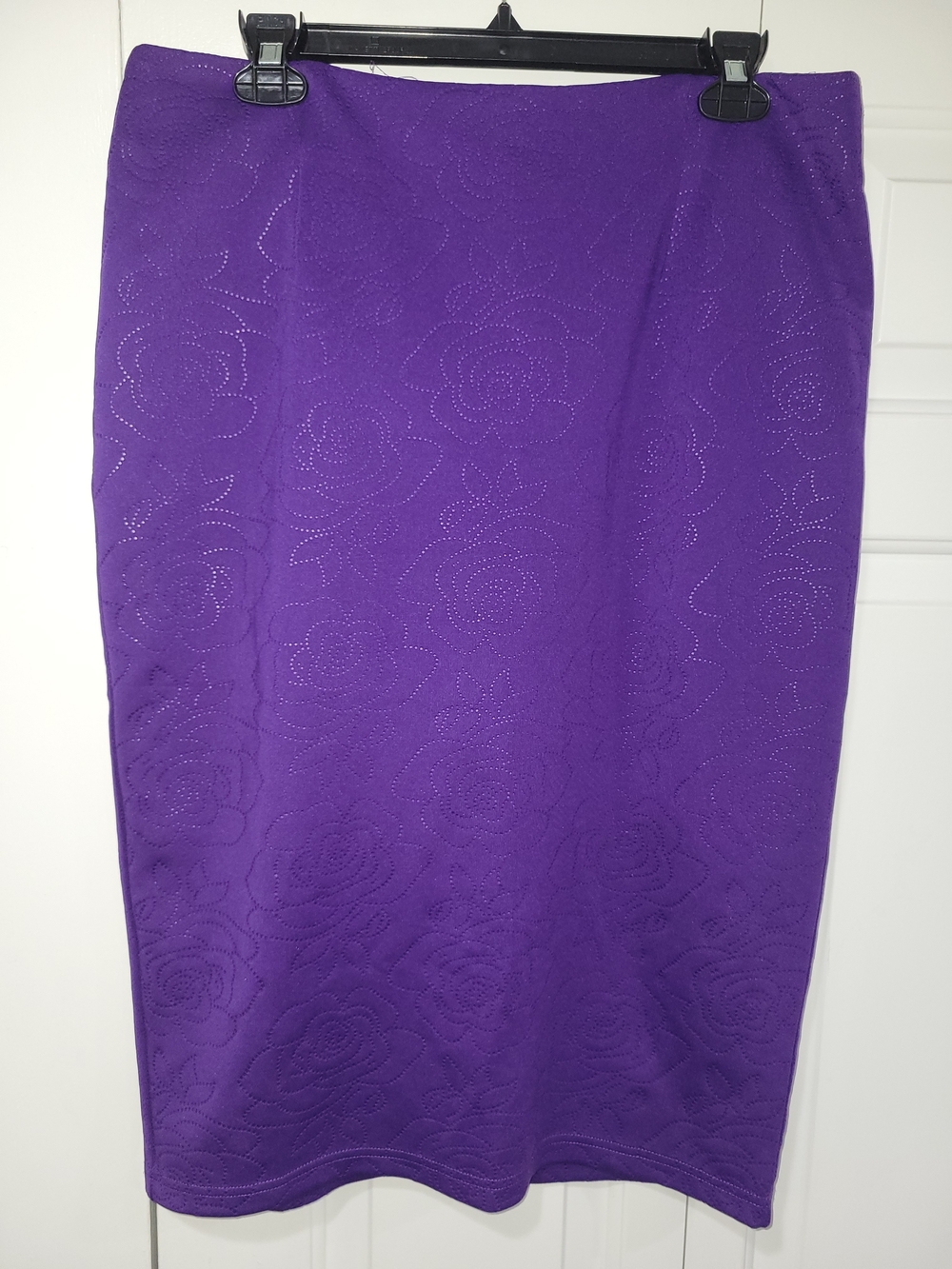 Royal Purple Textured Rose Floral Print Pencil Skirt - L